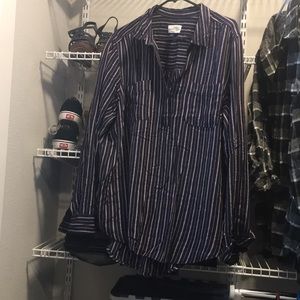 Blue & White Striped Shirt w/ Pockets